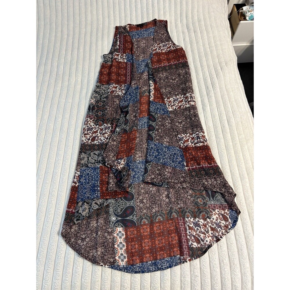 Boho Paisley Sleeveless Open Front Kimono Womens Medium Bandana Lightweight